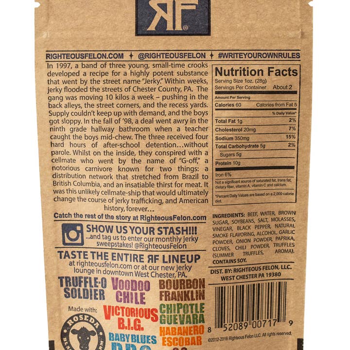 Righteous Felon Craft Jerky - Wholesale Jerky - Truffle-O Bill Beef Jerky 2oz