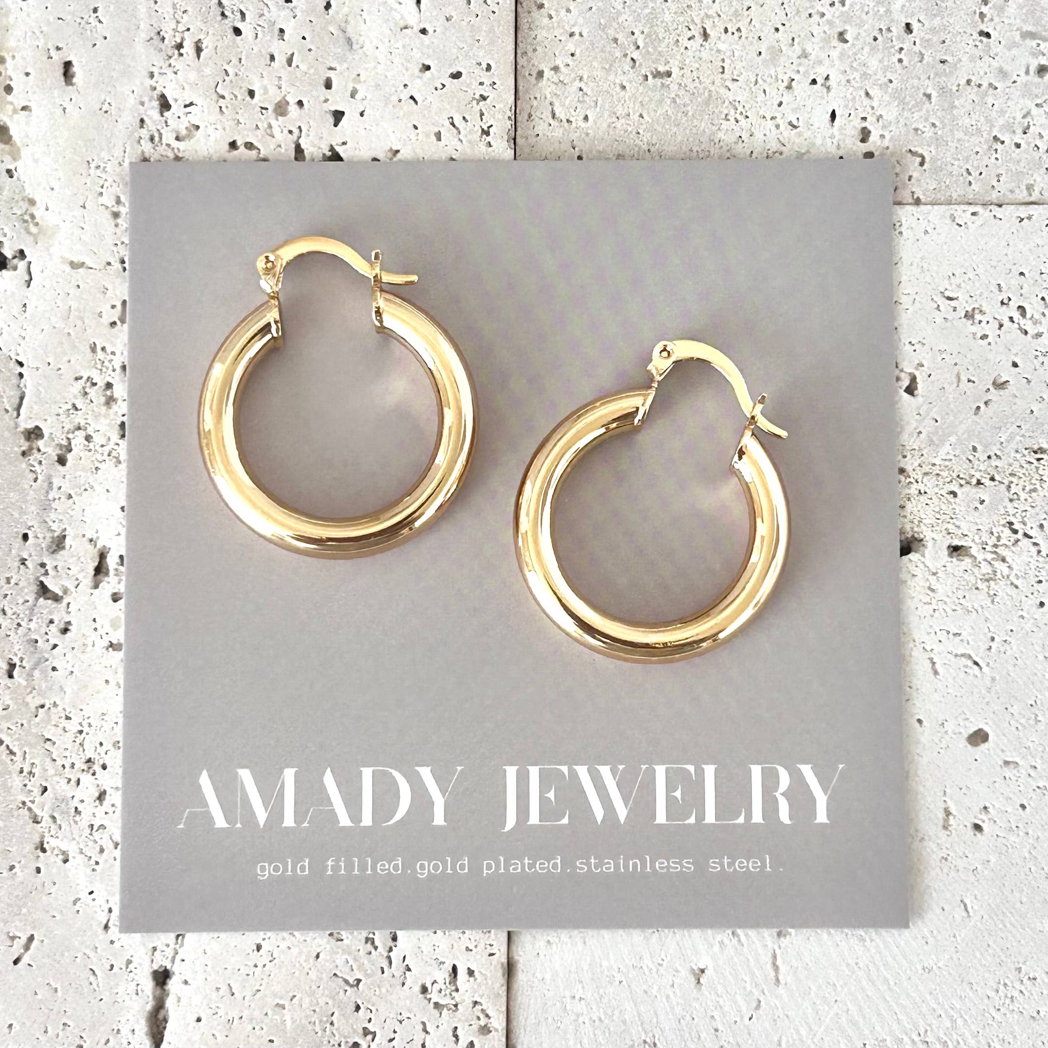 Amady Jewelry - Wholesale Hoop Earrings - 4mm Thick Hoop Earrings 18k GOLD FILLED 25mm Lightweight