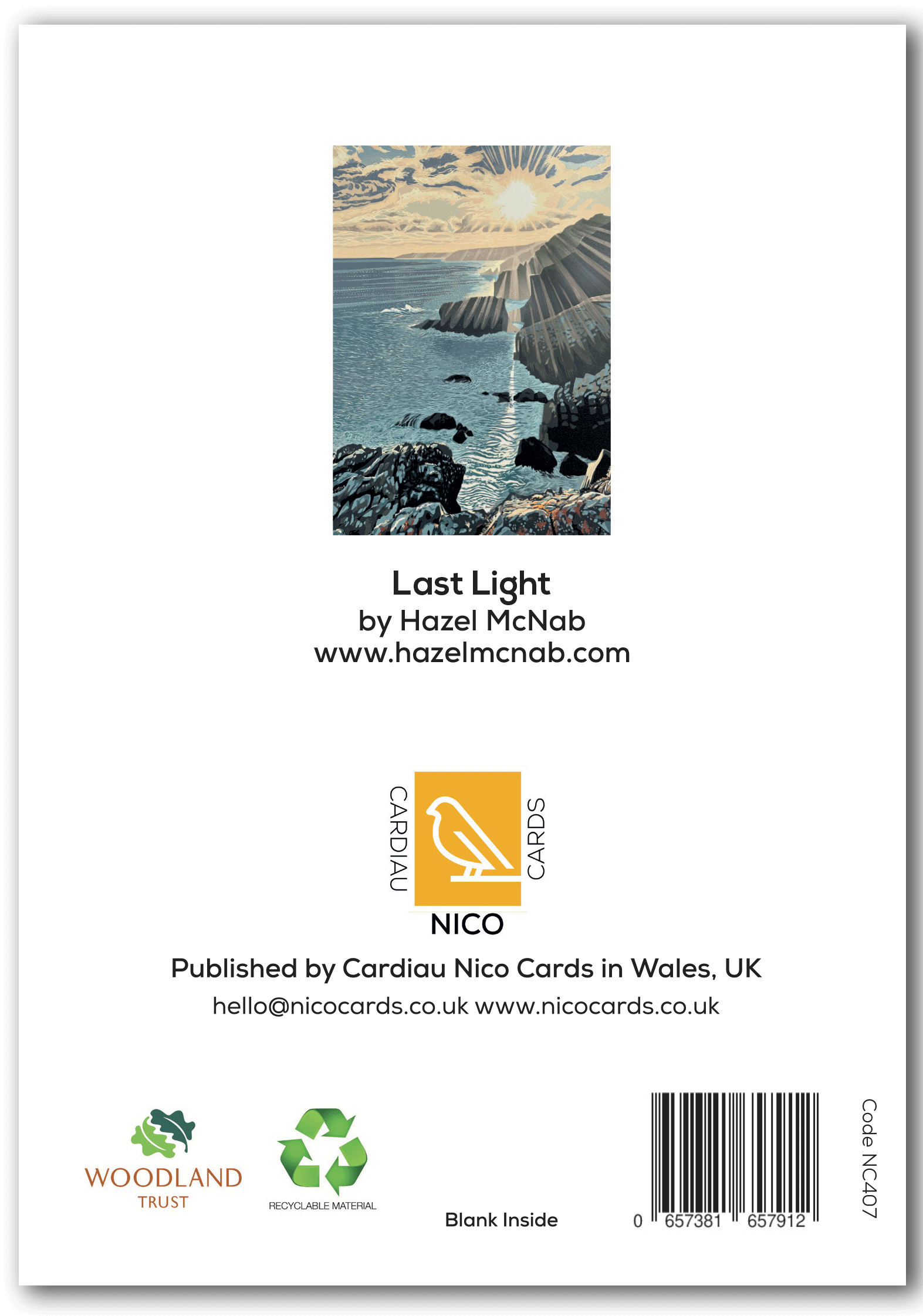 Cardiau Nico Cards – wholesale Everyday greeting card – NC408 Last Light - Hazel McNab1