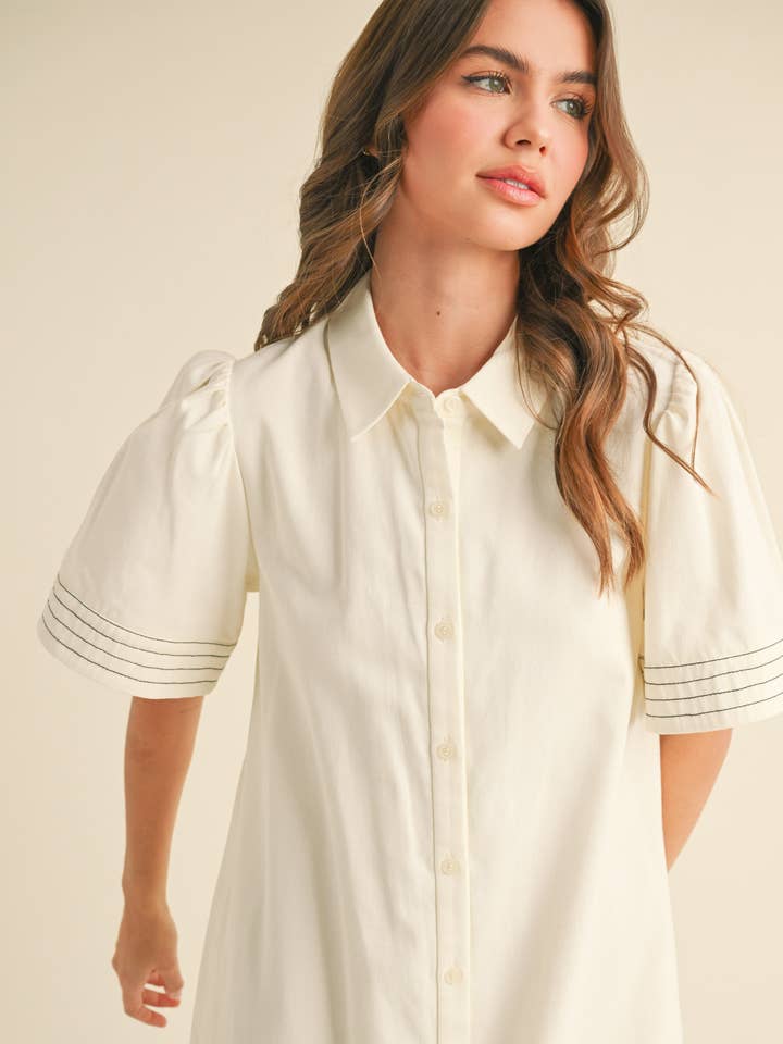 &MERCI - Wholesale Dress - Women's - SHORT SLEEVE BUTTON DOWN MINI DRESS MDR357233