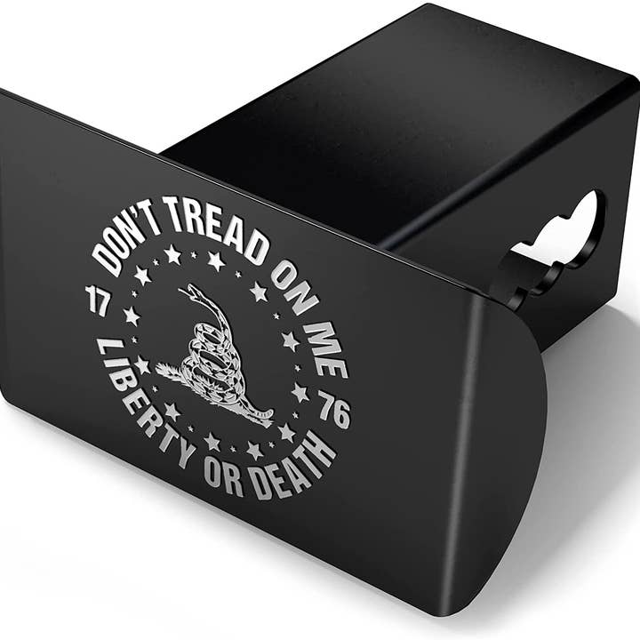 Old Southern Brass - Wholesale Car Decorative Charm - Unisex - Black & Chrome Metal Trailer Hitch Cover - Don't Tread On Me