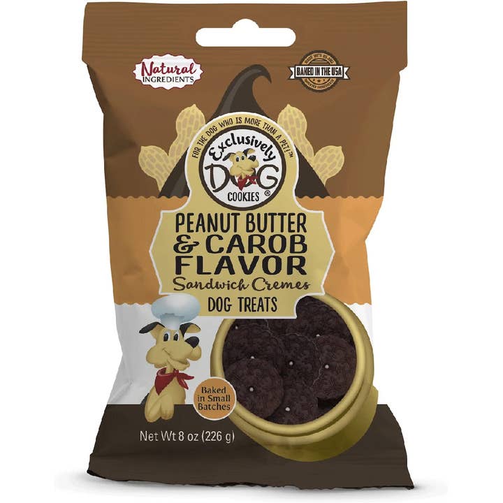 EXCLUSIVELY PET Sandwich Cremes Peanut Butter & Carob 8oz for wholesale by King Wholesale Pet Goods
