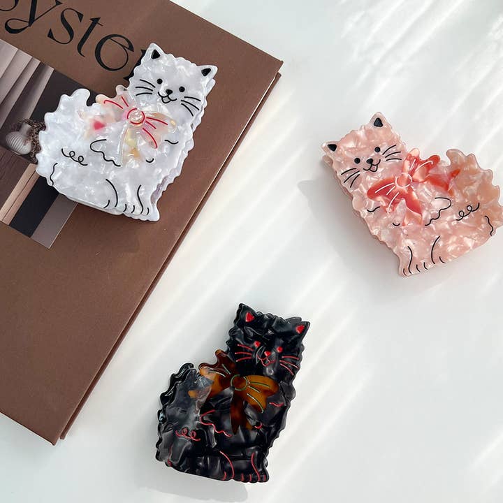 Cute Bow Cat Acetate Hair Claw, Sweet Shark Clip_CWMM7152 for wholesale by PAWPAWwholesale