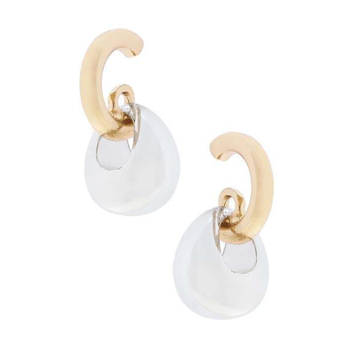 Punky Drop Hoop Earrings in Shiny Two Tone for wholesale by Canvas Style