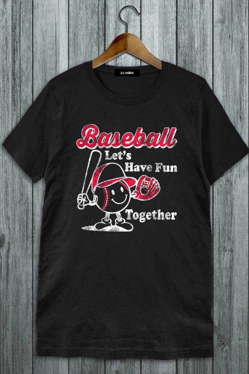 2&moon - Wholesale Screen Printed T-Shirt - Women's - Plus Size Let's Have Fun Together Baseball Graphic Tee1