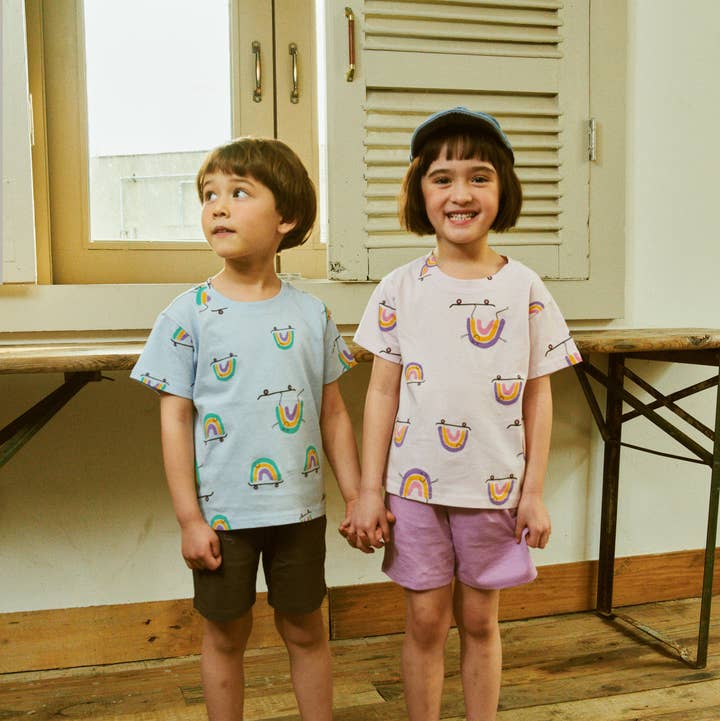 Rainbow Print T-Shirt & Solid Shorts Set for wholesale by ToTo Heros