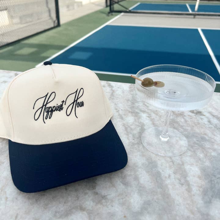 Ruby Moon - Wholesale Trucker Hat - Women's - Happiest Hour-Embroidered Trucker- Nvy/Natrl Hat Blk Thread2