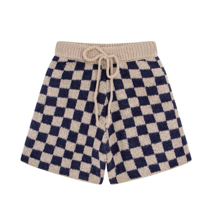 Navy Check Knit Shorts for wholesale by iMiN Kids