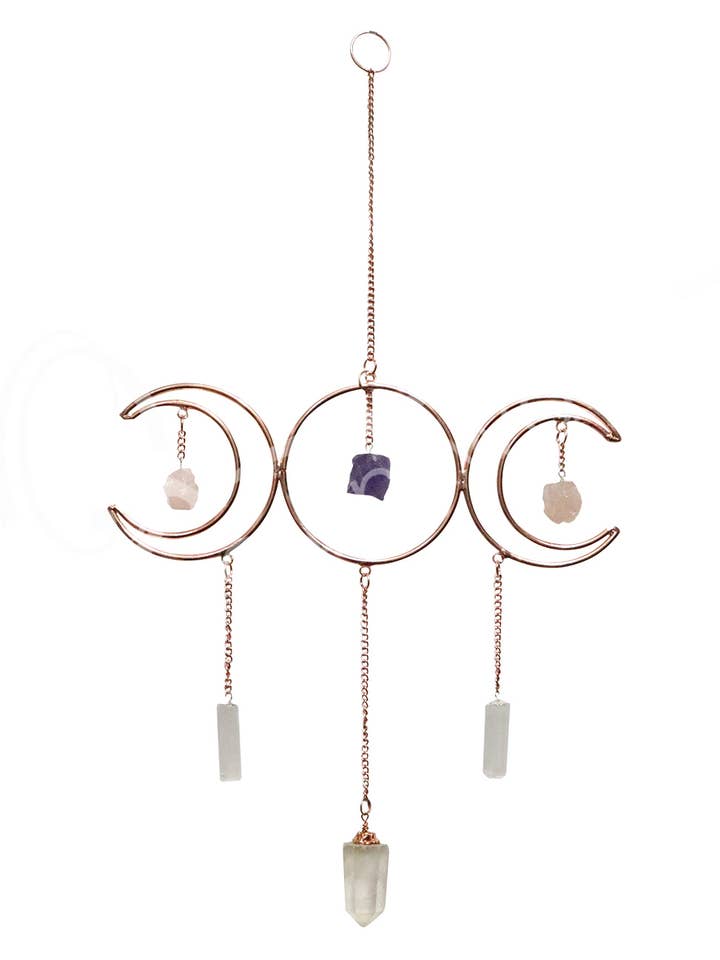 (PC)APPENDERE - FILO, TRIPLA LUNA IN RAME CON PIETRE 14"H X 9 per la vendita all'ingrosso da parte di Oceanic Linkways Inc