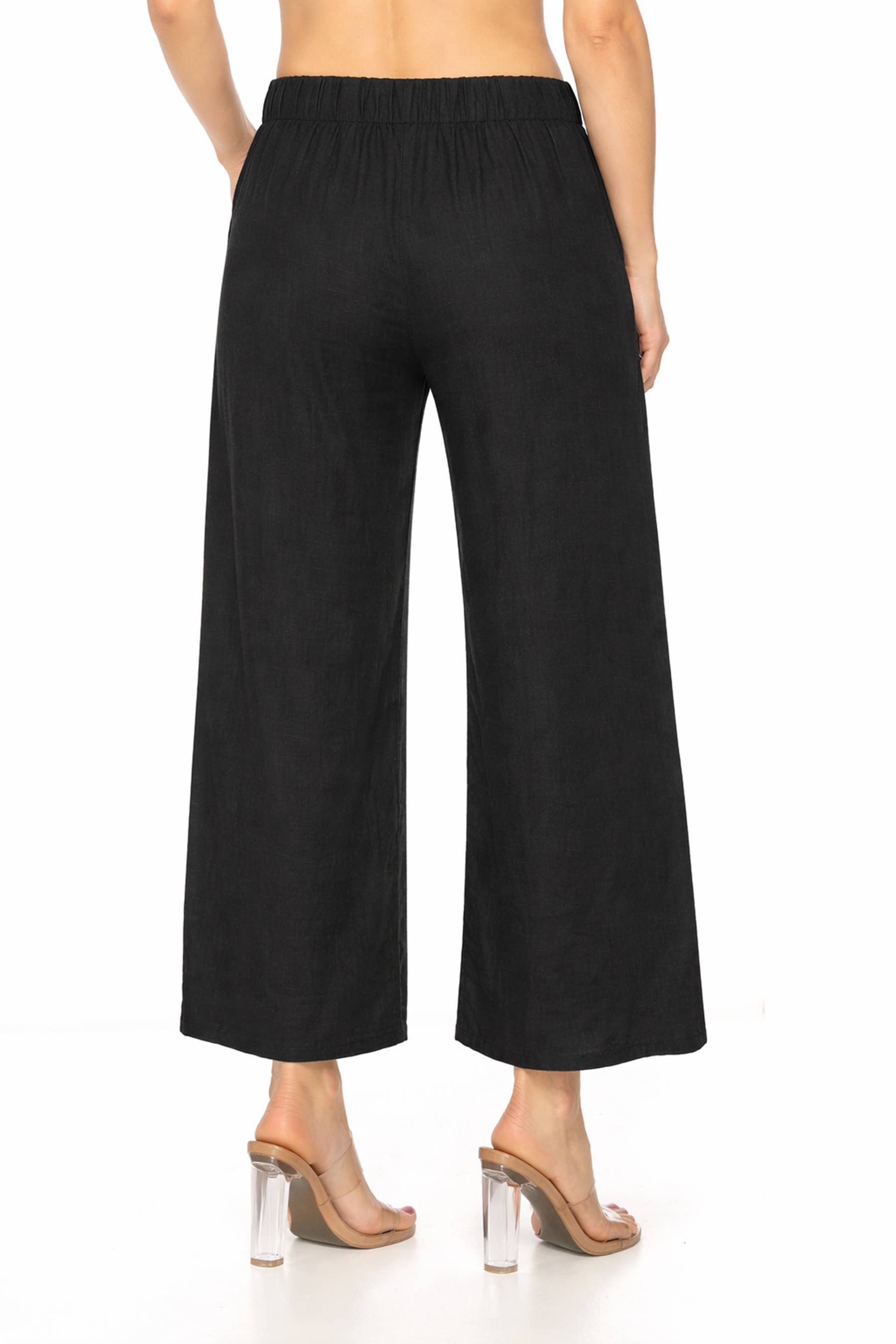 MOA COLLECTION - Wholesale Pants - Women's - Linen Texture Wide Leg Palazzo Pants Casual Style2