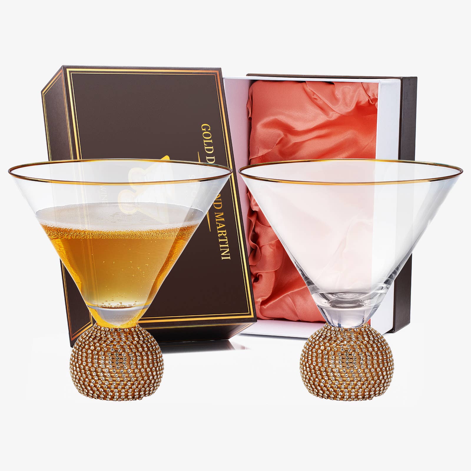The Wine Savant /  Khen Glassware - Wholesale Cocktail/Liquor Glass - Diamond Rhinestone Martini Glasses - Set of 21