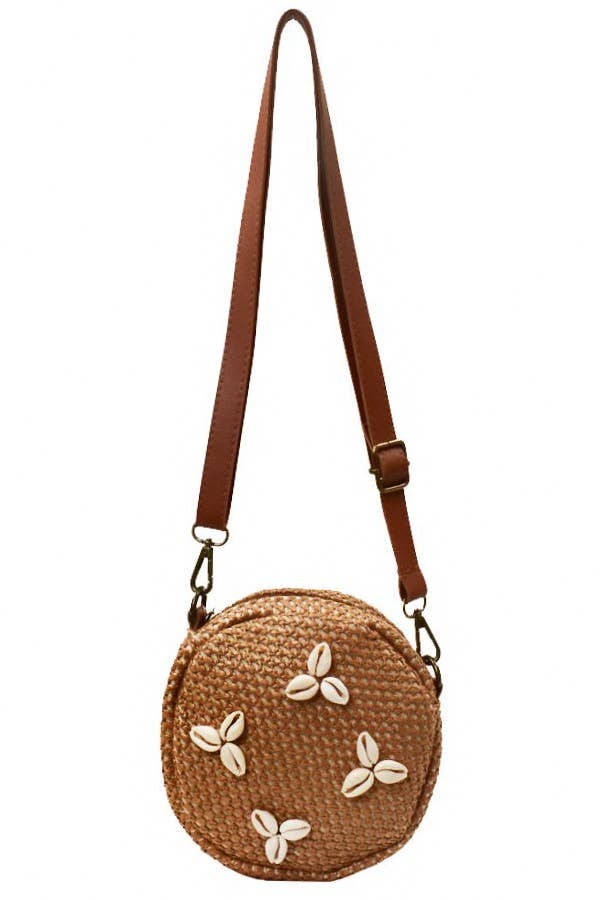 Cap Zone - Vendita all'ingrosso Borsa a tracolla - Donna - Borsa in vimini circolare all'uncinetto in paglia decorata con conchiglie9