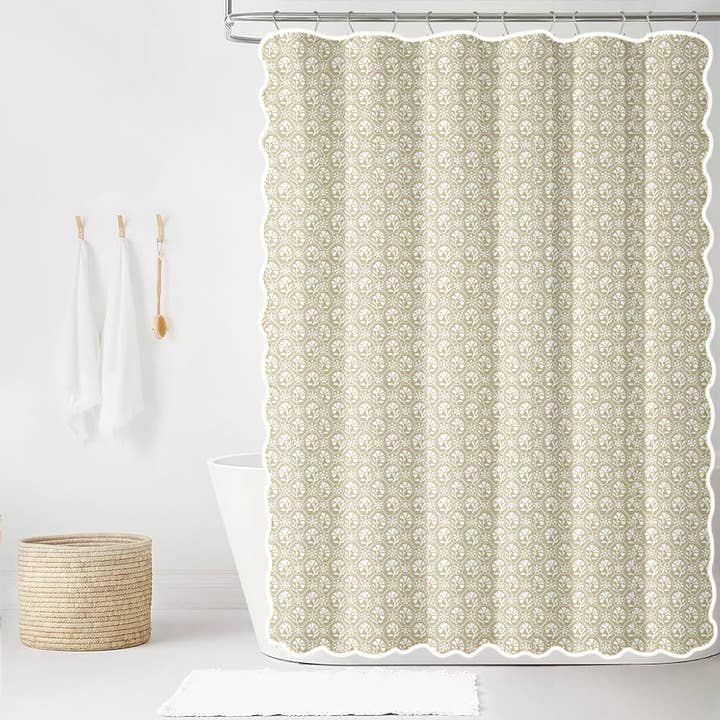 Wheaton Whaley Home - Wholesale Shower curtain - Sophie in Fawn Scalloped Edge Shower Curtain