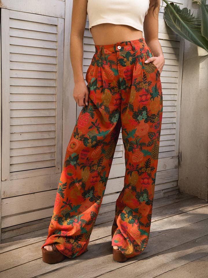 Menton Wijde Linnen Broek met Vazenprint voor wholesale door Sun & Sanctuary