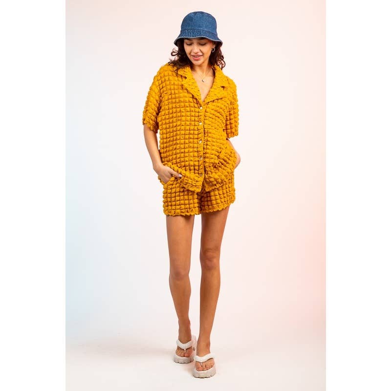 IVE - Vente Ensemble haut et short (PAS d'intérieur) - Femme - Ensemble chemisier à manches courtes bouffantes et mini-short1