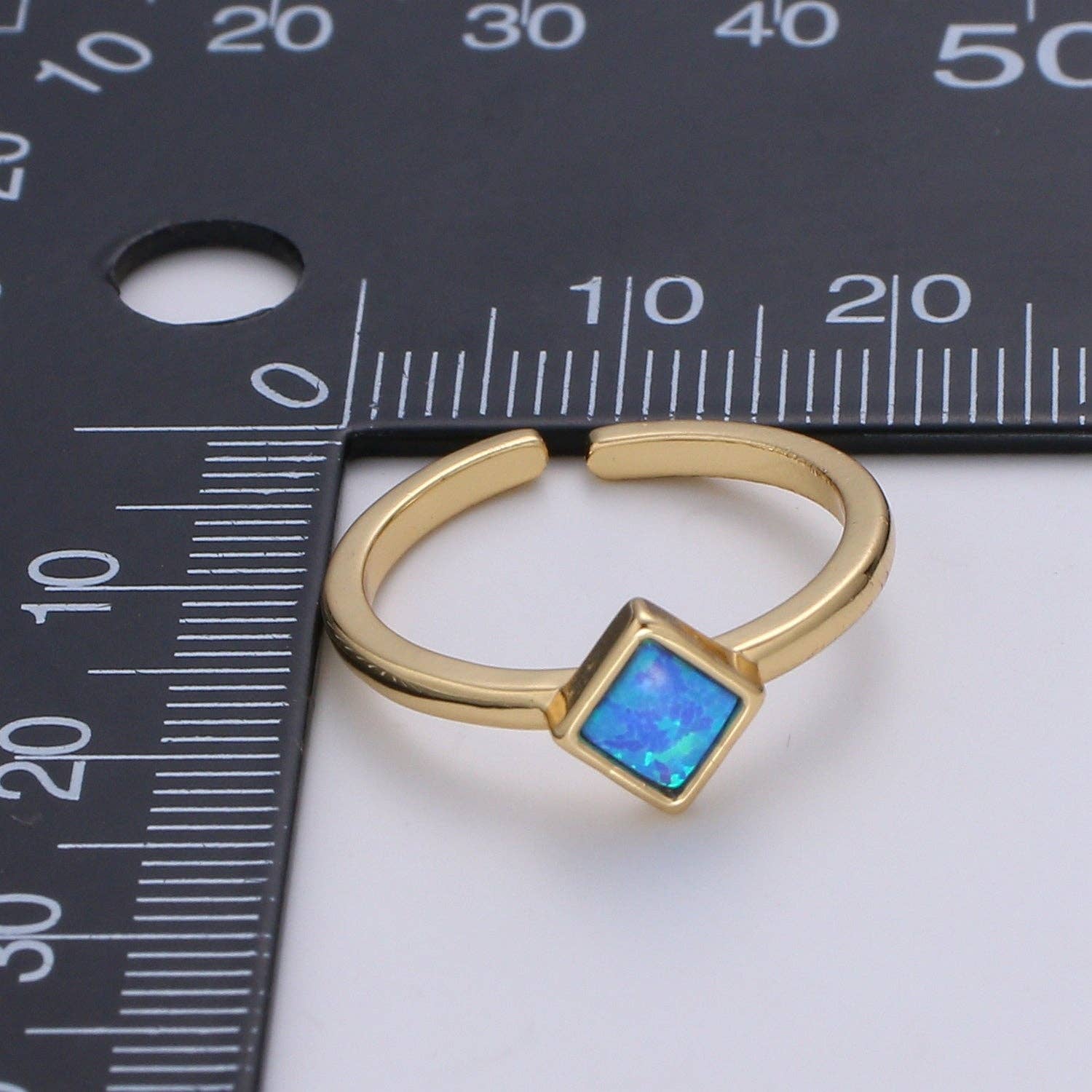 Aim Eternal - Wholesale Single Stone/Solitaire Ring - 1pc 24K Gold Opal Simulated Ring,Diamond Cut Opal Lab Pendant Charm Ring, Solitaire White Opal Lab Square Design Band Jewelry R5211