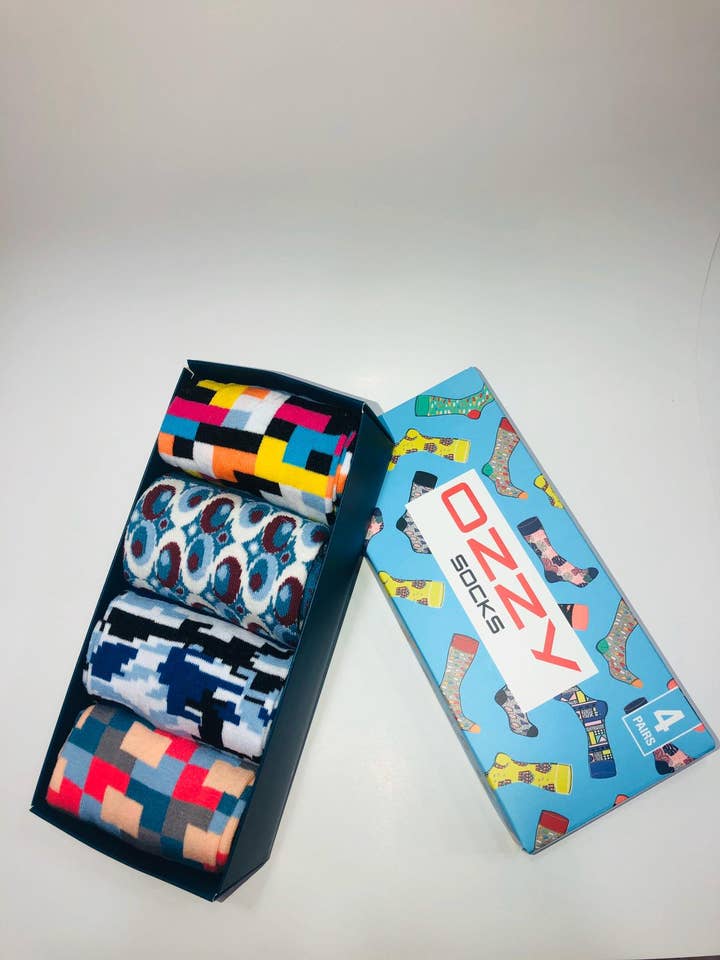 Ozzy Socks - Wholesale Socks - Men's - Mens Funny Socks 4 Pair Designs in a Gift Box Size UK 6-11