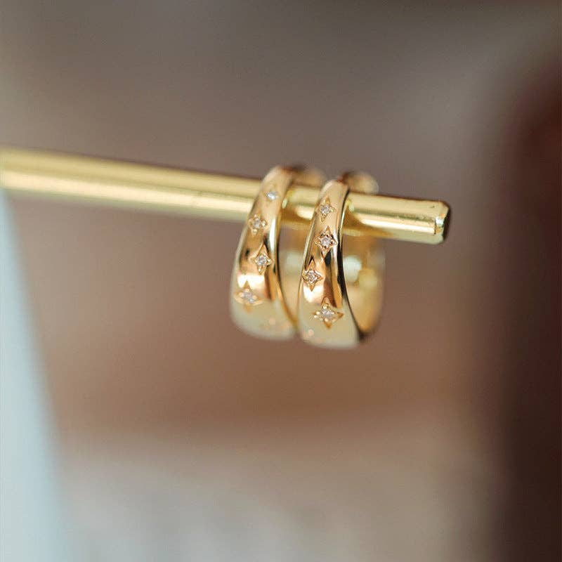 Perimade & Co. LLC - Wholesale Huggie Earrings - Dainty Gold Star Huggie Hoop Earrings in 925 Sterling Silver4