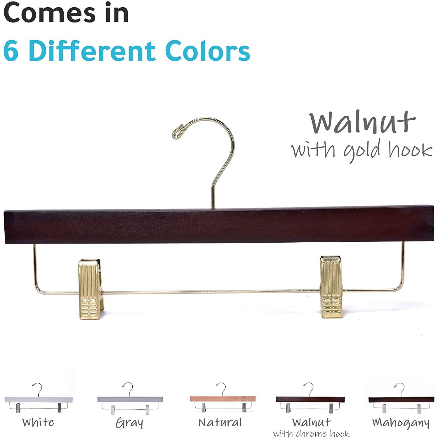 Quality Hangers - Wholesale Kleerhangers - W013 houten rechte rokkenhangers, 35,5 cm, walnoot met gouden haak, 100 stuks7