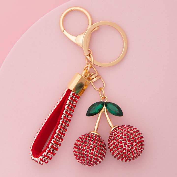 SP Sophia Collection - Wholesale Keychain - Women's - Crystal Lined Red Rhinestone Cherry Wristlet Keychain