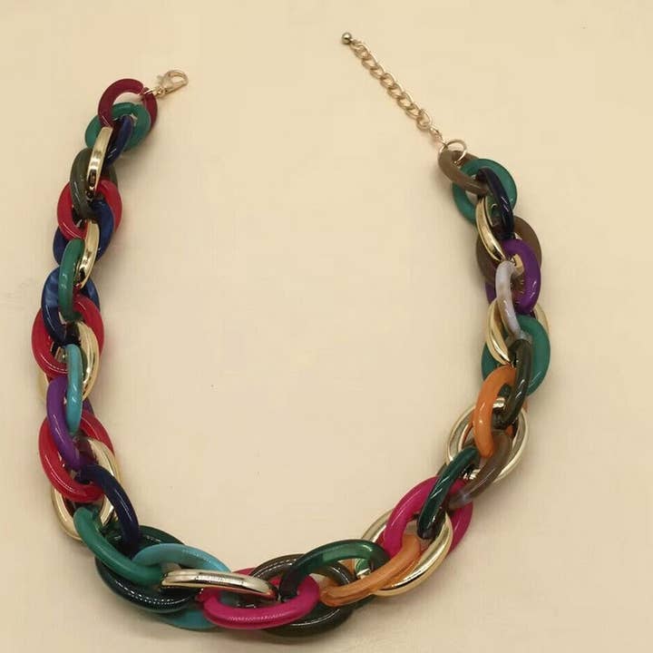 ACCITY - Wholesale Link & Chain Necklace - HIP HOP CLAVICLE CHAIN COLORFUL RESIN NECKLACE_CWMM4911