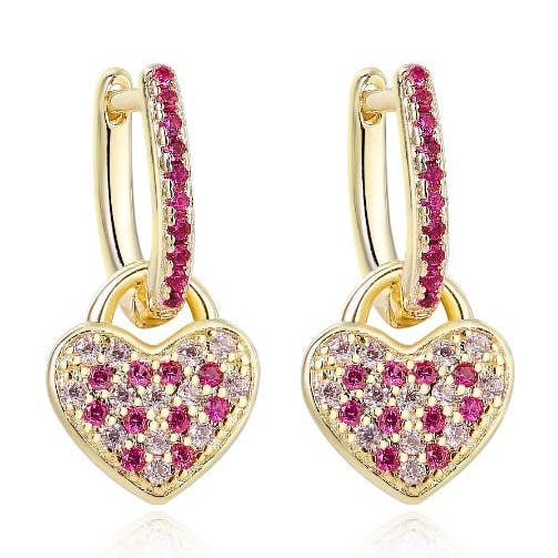 Roze oorbel met sprankelend hart voor wholesale door The Tiny Gem