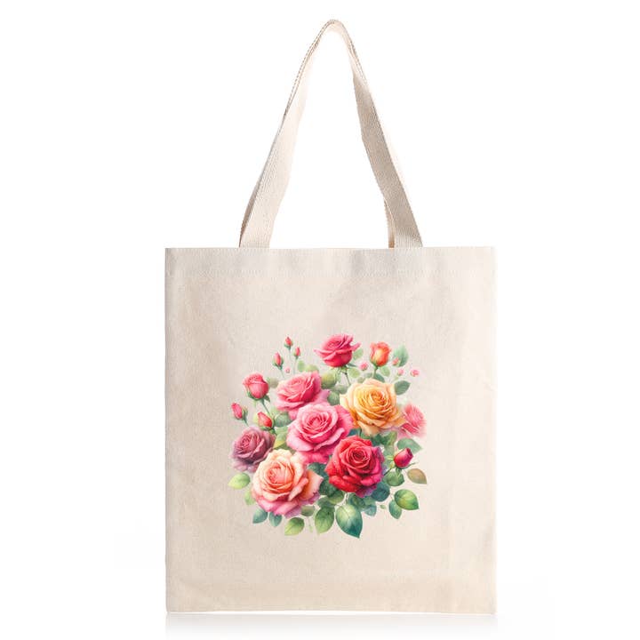 The Sankofa Cache - Wholesale Tote Bag - Women's - Fancy Florals - Roses - Canvas Bag - 15" H x 15" W