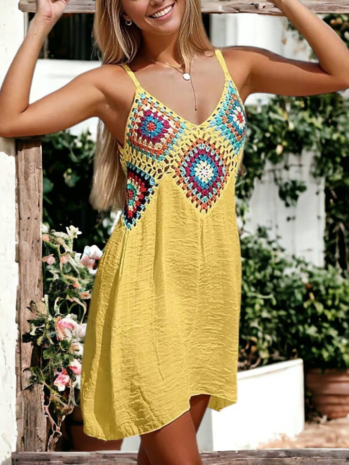 Anna Kaci Wholesale - Wholesale Dress - Women's - Multicolor Crochet Pattern Dress7