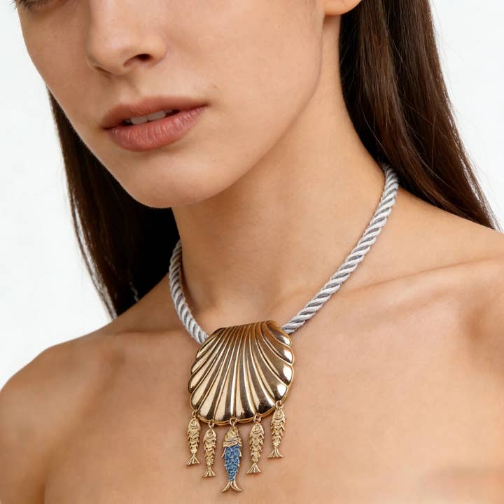 Flätat Snörhalsband Pärla Gyllene Snäcka Med Berlock för wholesale av IngrossoZagatto by INCI SRL