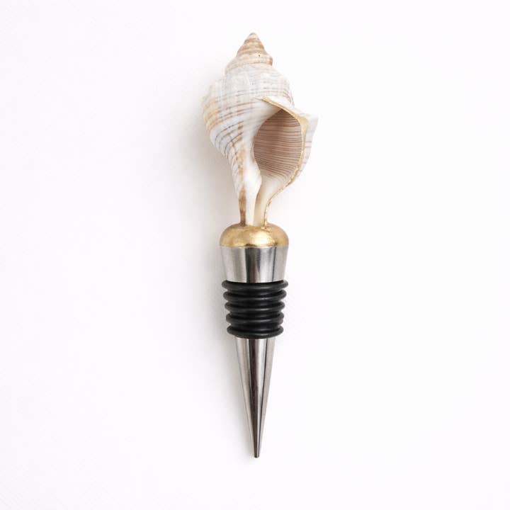 Fuchs gestreifte Muschelschale Weinverschluss – Goldener Sockel für den Großhandel von Shell Yeah By Jaks LLC