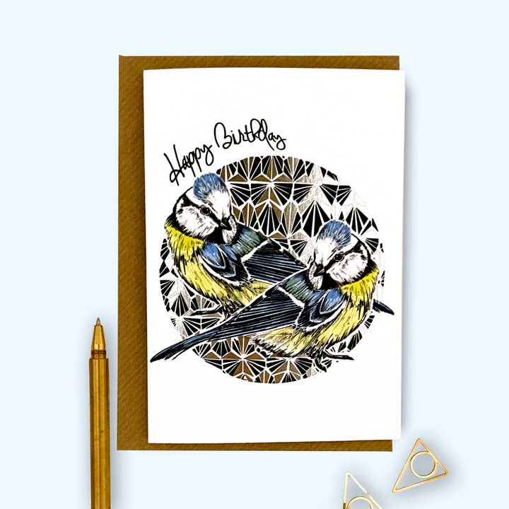 Carte d'anniversaire Blue Tit pour la vente par Katie Clement Illustration