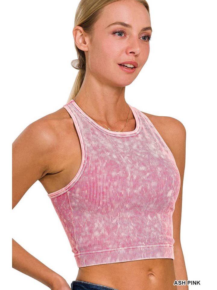 Vanilla Monkey - Wholesale Tank Top - Women's - Washed Ribbed Seamless Cropped Tank Top W Bra Pads3