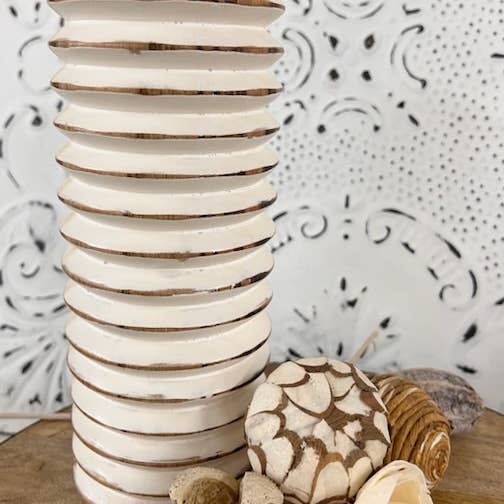 Wholesale Home Decor - Wholesale Candle Holder - Mangowood Distressed White Candle Holders 4x6in