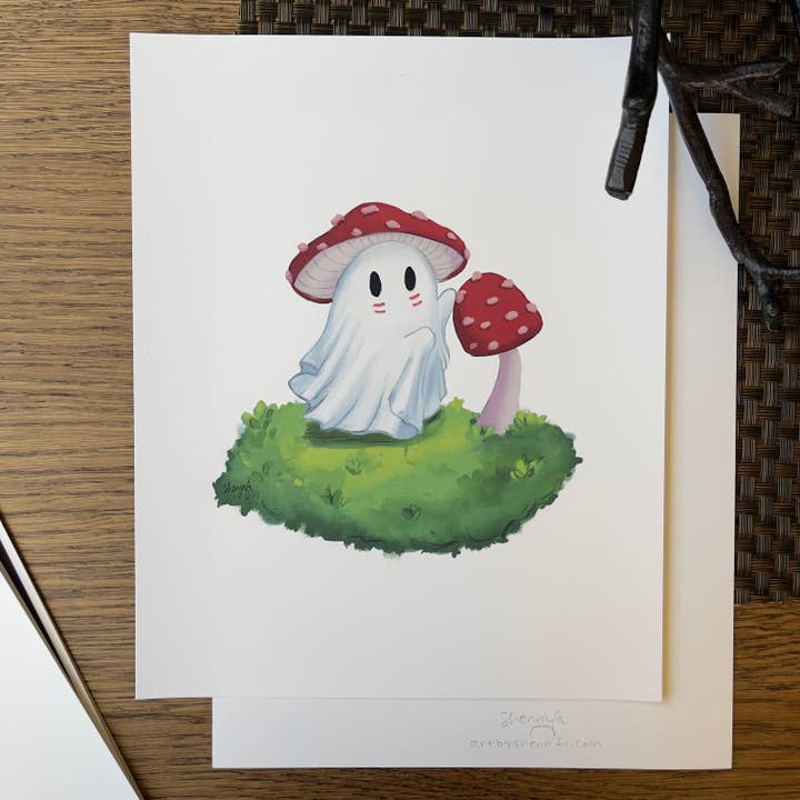 Art fantomatique en forme de champignon, impression Spooky Cottagecore pour la vente par Art By Shennifr