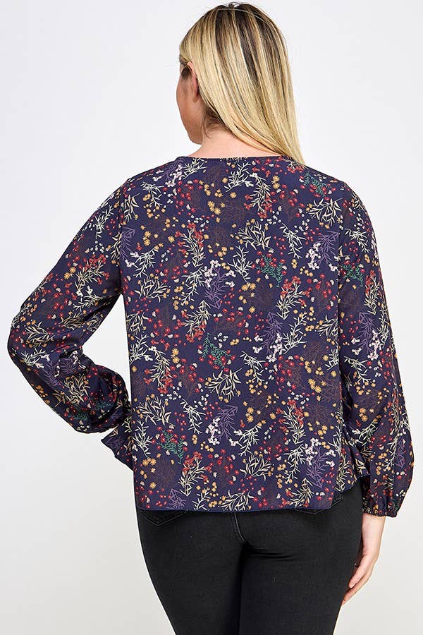 Haute Fox Plus Size & Contemporary - Wholesale Blouse - Dames - Top met strik aan de voorkant en bloemenprint in grote maten JK18498-T11