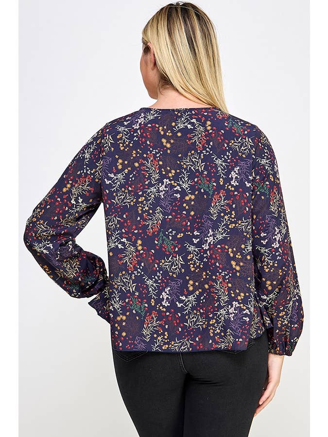 Haute Fox Plus Size & Contemporary – wholesale Blus - Dam – Plus Size Blommönster Front Slips Top JK18498-T11