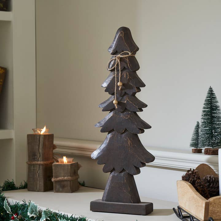 VHC Brands - Wholesale Decorative Tabletop Object - Tidings Timber Dark Wooden Tree 21x8x2