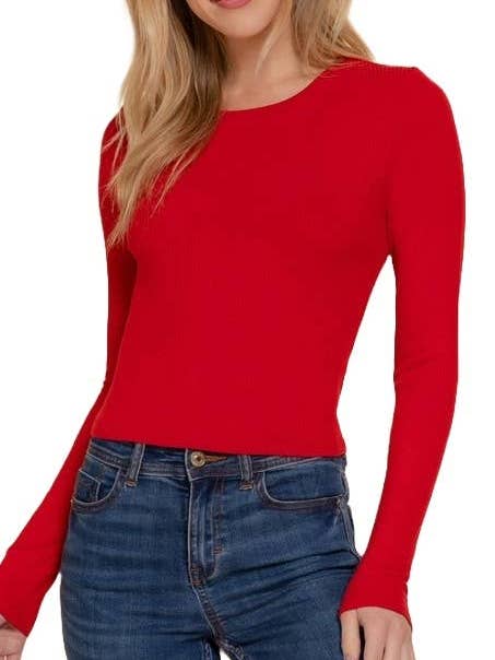 Long Sleeve Crew Neck Rib Crop Knit Top for wholesale by Vanilla Monkey