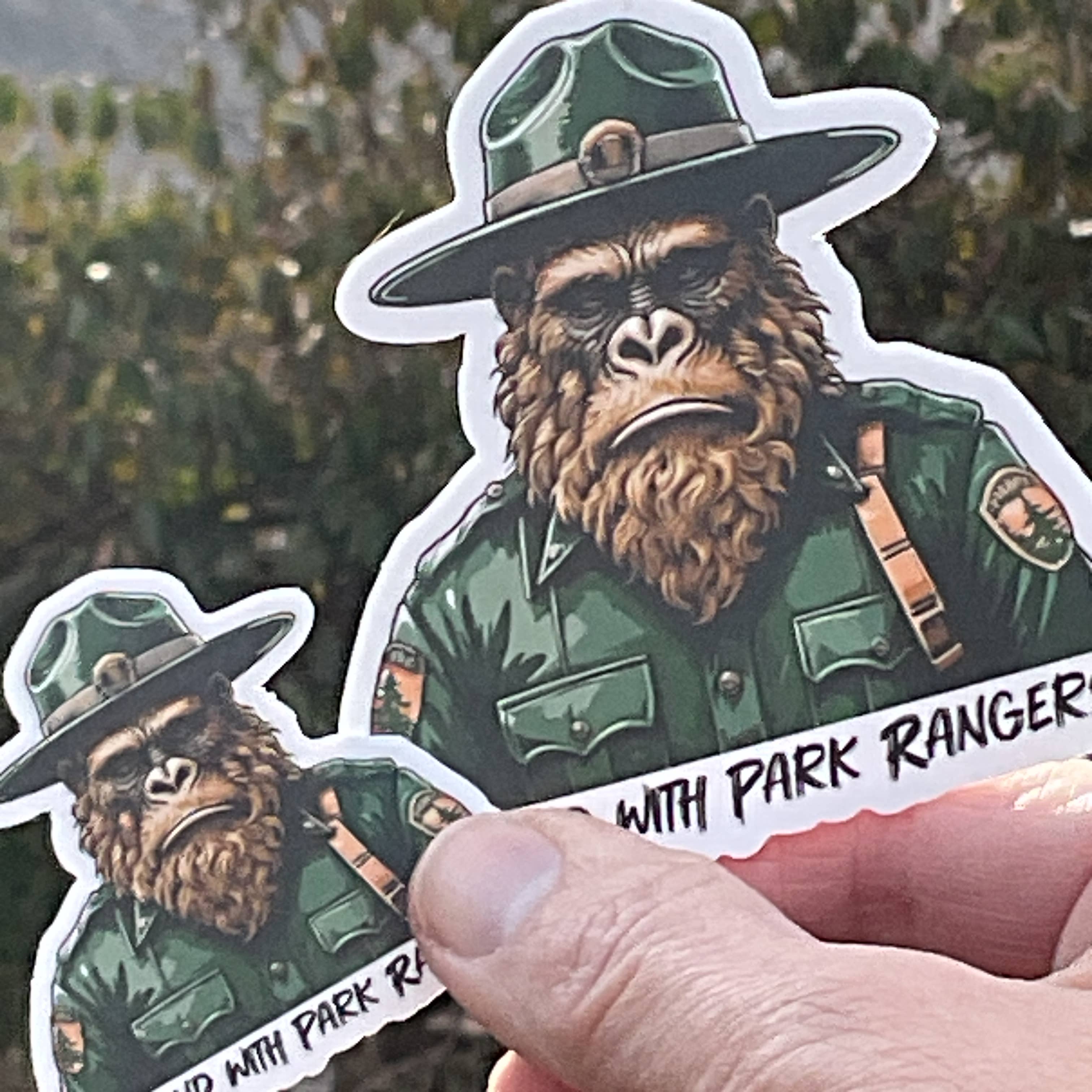 National Parks and Beyond - Wholesale Sticker - Sad Sasquatch, I Stand with Park Rangers, Vinyl 3" Sticker4