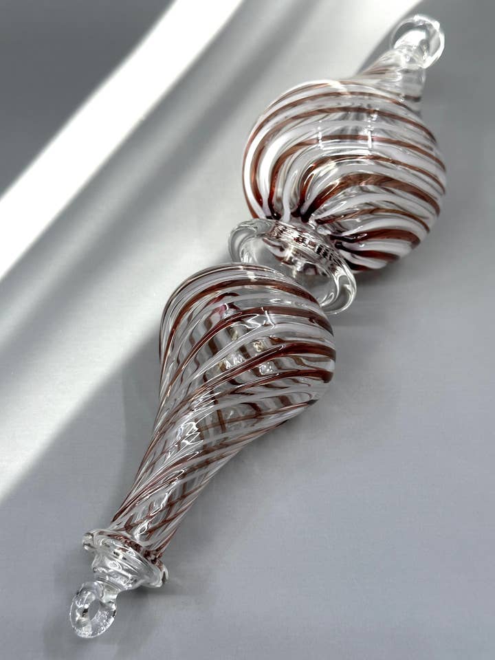 Candy Design Swirl Flip Teardrop Ornaments - Egyptian Handblown Red/White Glass for wholesale by Arabazaar Gallery LLC