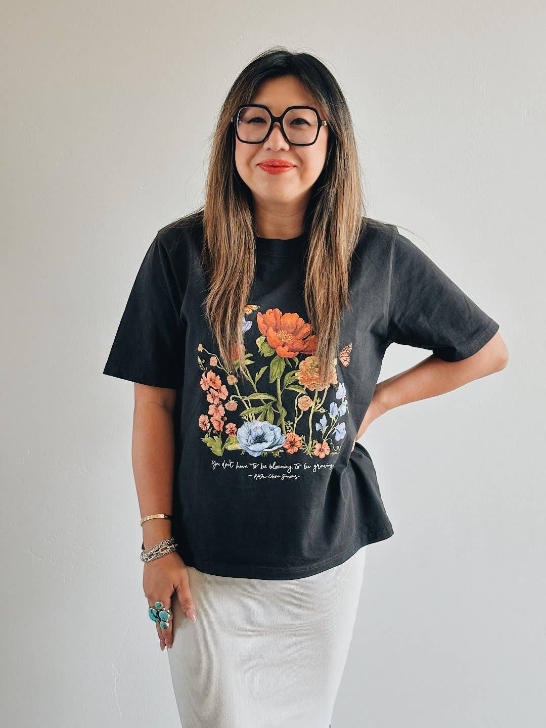 GraceLaced by Ruth Chou Simons - Wholesale Screen Printed T-Shirt - Women's - You Don’t Have To Be Blooming To Be Growing T-Shirt1