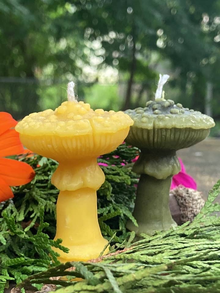 Amanita Mushroom Beeswax Candle for wholesale by Organic + Wild