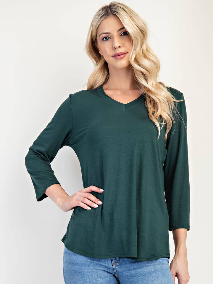 Celeste Clothing - Wholesale Shirt - Women's - V-NECK CLASSIC 3/4 SLEEVE TOP -CT439290