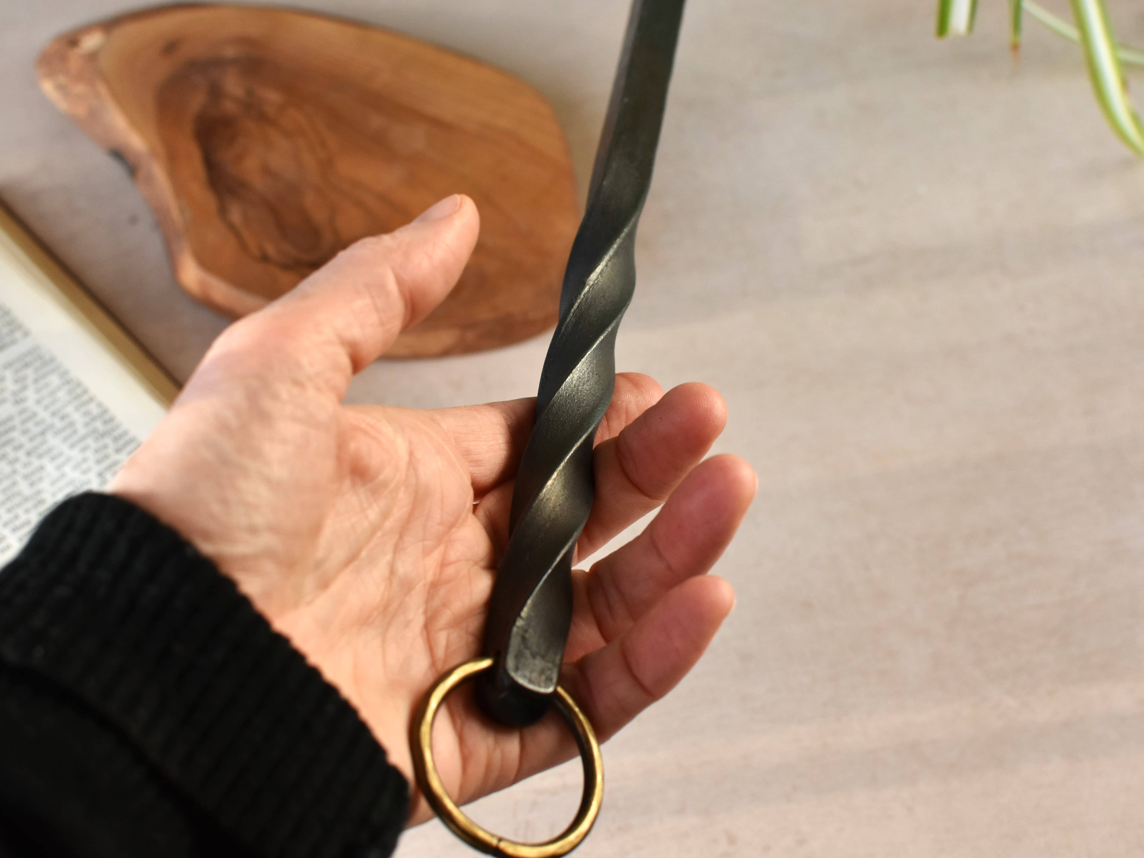 Coach House Forge – wholesale Fire pit – Handforged Iron 'Barley Twist' Poker with Bronze Hook Ring2