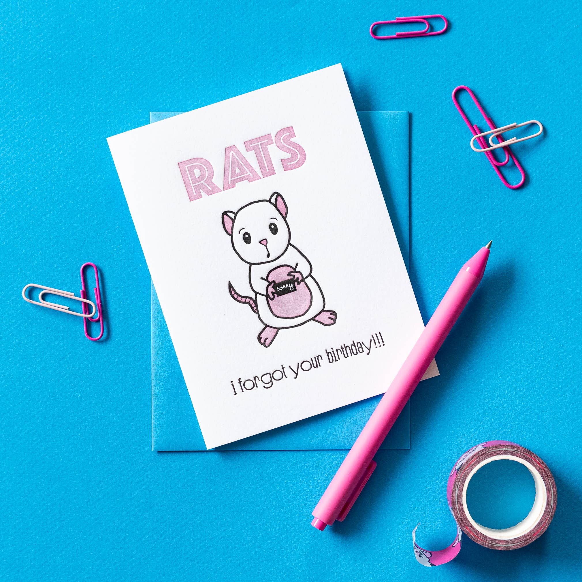 Kiss and Punch - Wholesale Birthday Card - Rats Missed Belated Birthday Letterpress Card1