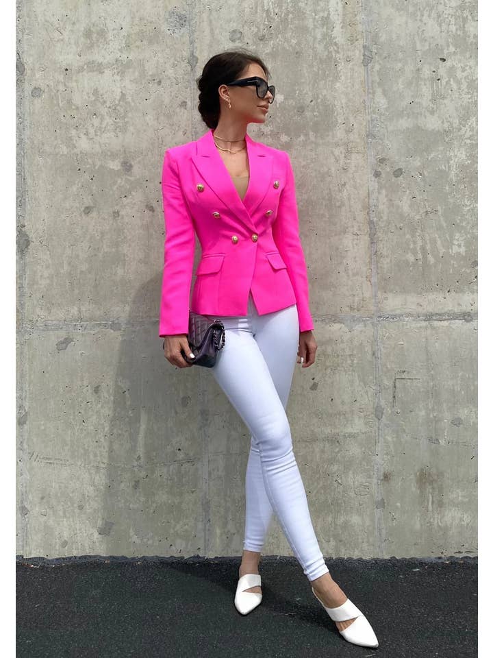 ALLARA - Wholesale Blazer - Women's - Krystal Neon Pink Luxury Fitted Double Breasted Blazer1