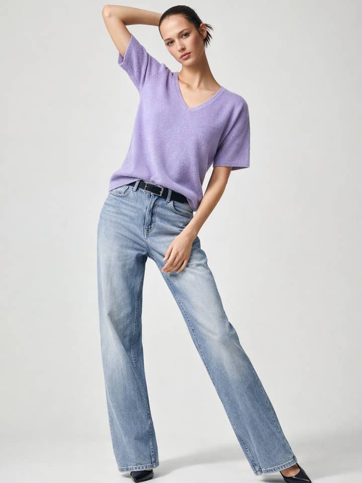 Alpaca knit shirt with V-neck for wholesale by TAMBA