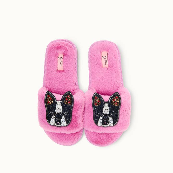 by Vivi. – Großhandel Hausschuhe – Damen – Broschenpaar für Slipper: Bulldogge1