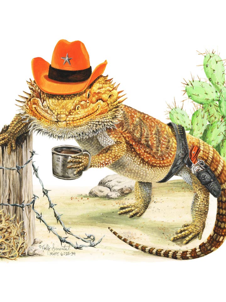 Bearded Dragon Lizard Coffee Signed archival Art Print for wholesale by Holly Simental