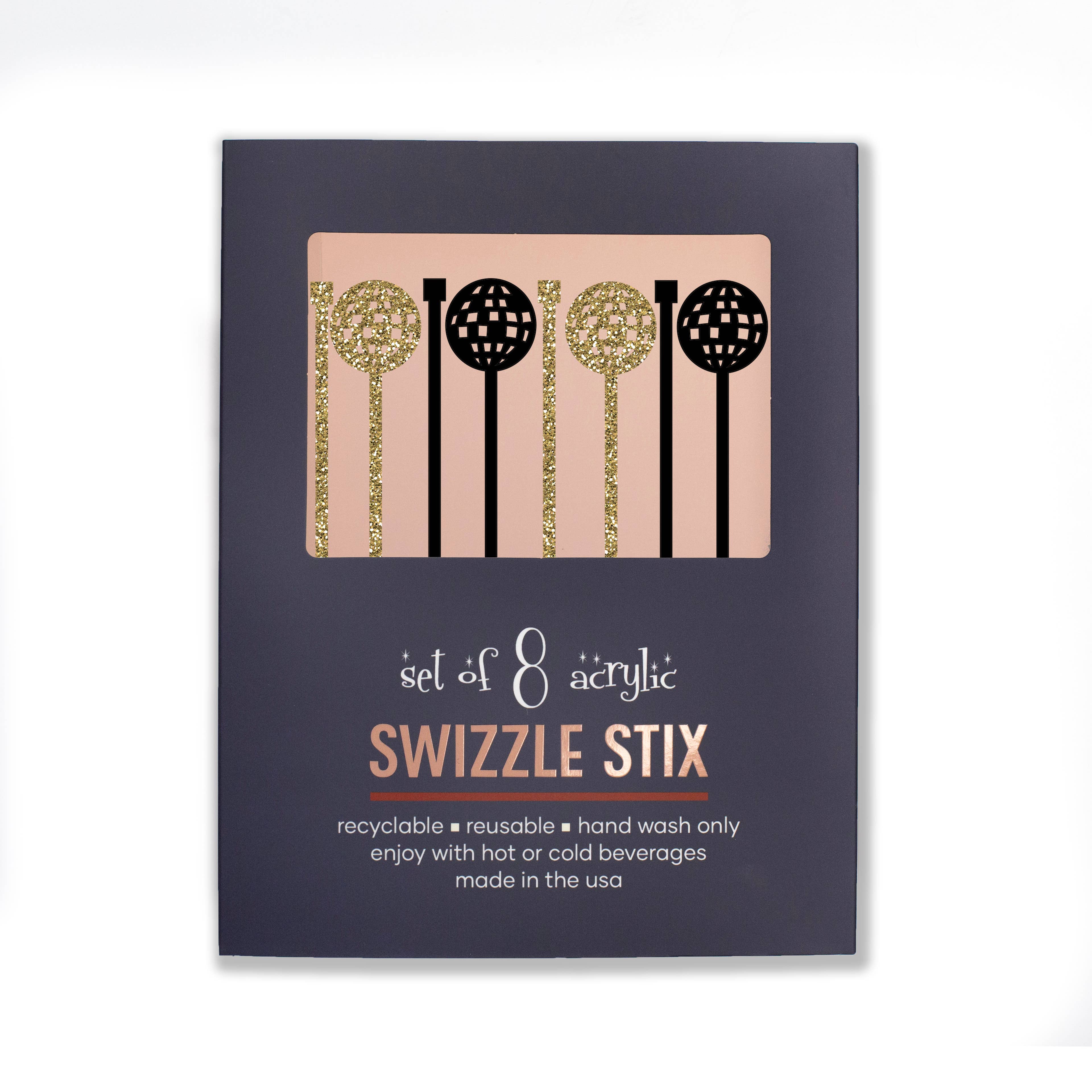Mod Lounge Paper Company - Wholesale Drink Stirrer - Disco Ball Gold and Black Acrylic Drink Stirrer Swizzle Stix4